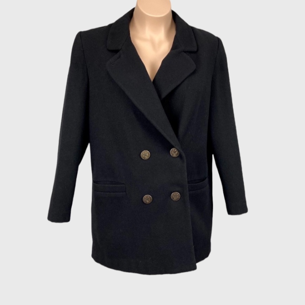 Vintage Outbrook Womens Black Wool Double Breasted Pea Coat Military size XL